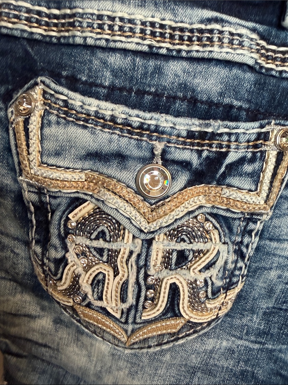 Rock Revival Distressed Blue Wash Womens Denim Shorts - Picture 4 of 13